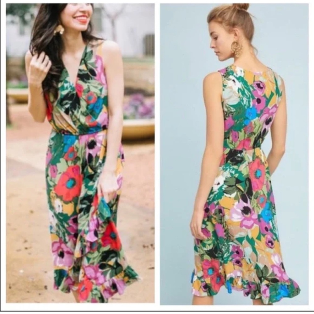 Plenty by Tracy Reese Anthropologie Daphne wrap floral ruffle dress small